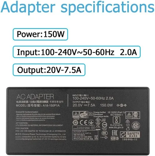 Vista 3 de Cargador de CA de 150 W compatible con Asus A17-120P2A ADP-120CD B A18-150P1A Zenbook Pro 15 Flip OLED Q529 Q529Z Q529ZA Q539ZA Q539Z Q539ZD UP6502