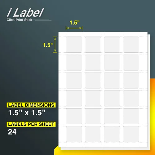 Vista 2 de 24UP 1.5" x 1.5" Square Labels for Laser & Inkjet Printers[100 Sheets,2400 Labels]