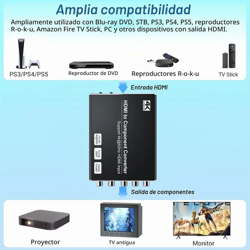 Vista 2 de Convertidor HDMI a componentes 4K con función de escalado, convertidor HDMI a YPbPr compatible con entrada de 4K/60Hz, compatible con salida
