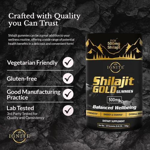 Vista 4 de Paquete de gomitas Shilajit y gomitas de 4000 mg, energía natural, fuerza y bienestar con Shilajit puro del Himalaya, vegano, sin azúcar y listas