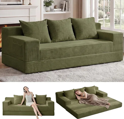 Vista 22 de Sofá cama convertible sin hueso de gran tamaño, sofá cama futón plegable, sofá cama tamaño Queen, sofá plegable sin hueso, sofá cama extraíble