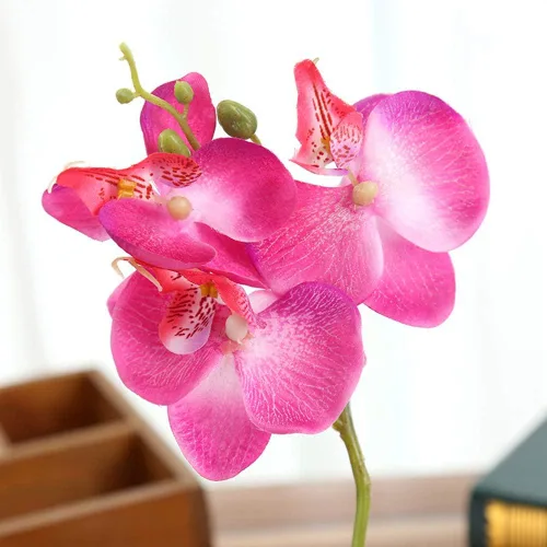Vista 2 de Orquídeas artificiales con jarrón de plástico Phalaenopsis - Maceta de orquídea sintética para el hogar, cocina, mesa, centro de mesa, decoración