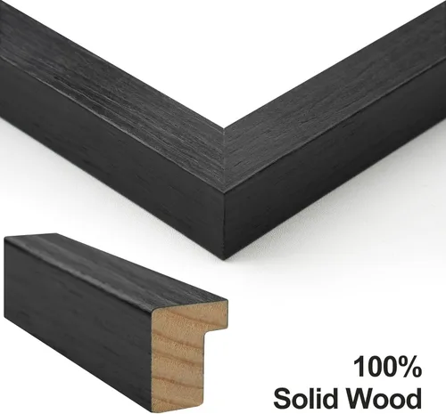 Vista 3 de Yaetm Portarretratos negro de 5 x 7 pulgadas con paspartú para juego de 2 fotos de 4 x 6 pulgadas, de madera maciza con vidrio templado, marcos