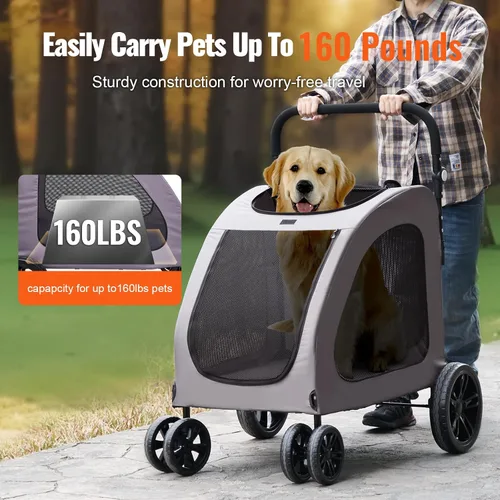 Vista 2 de VEVOR Cochecito para Mascotas, Transportador de Perros de 4 Ruedas con Frenos, Capacidad de Peso de 160 libras, Cochecitos de Viaje Portátiles