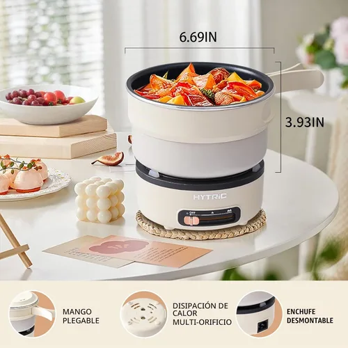 Vista 6 de HYTRIC Olla eléctrica portátil de 2 litros con mango plegable, olla eléctrica antiadherente con doble control de potencia para campamento