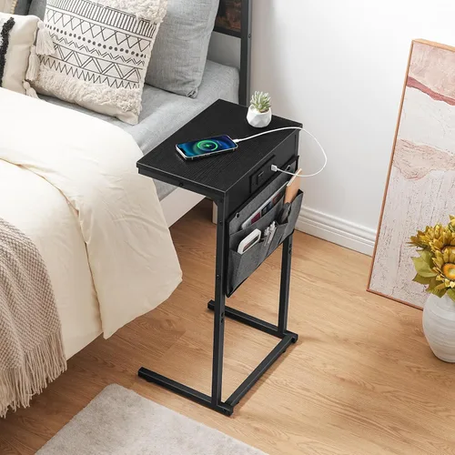 Vista 7 de HOOBRO Mesa auxiliar en forma de C con estación de carga, mesa de sofá de 28 pulgadas de alto para sofá y sillón reclinable para espacios pequeños