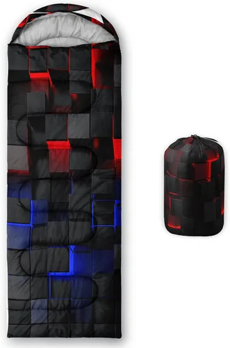Vista 22 de BSNTHO Saco de dormir para camping, 3 estaciones, clima cálido y fresco, ligero, saco de dormir impermeable para adultos y niños, viajes y al aire
