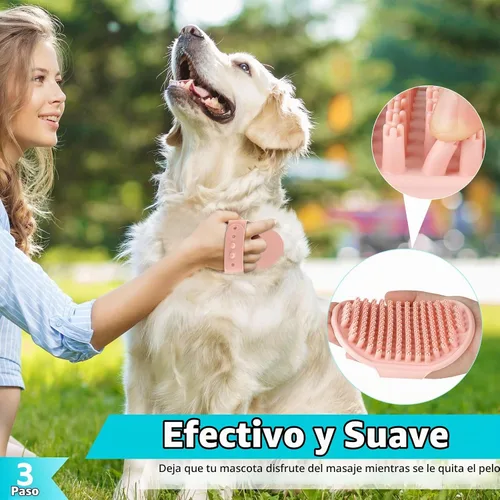 Vista 3 de Comotech Cepillo de aseo para perros 3 en 1 Cepillo de champú y estropajo con mango ajustable para perros y gatos de pelo corto y largo
