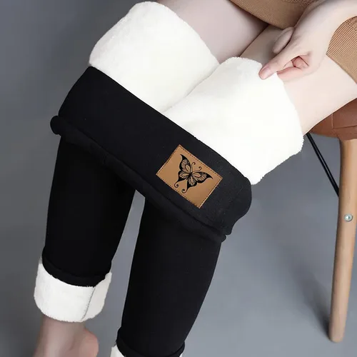 Vista 3 de Pantalones deportivos cálidos con forro de sherpa para mujer, de cintura alta, con forro polar, pantalones largos gruesos para exteriores