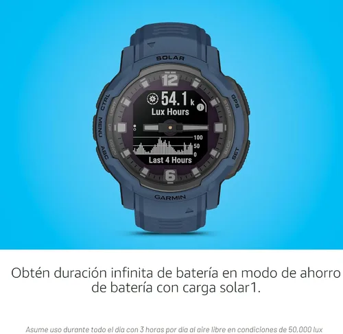 Vista 6 de Garmin Instinct® Crossover Solar, reloj inteligente híbrido, 1.772 in, azul marea Thermal & Shock Resistant, Long Battery Life, Accurate Analog