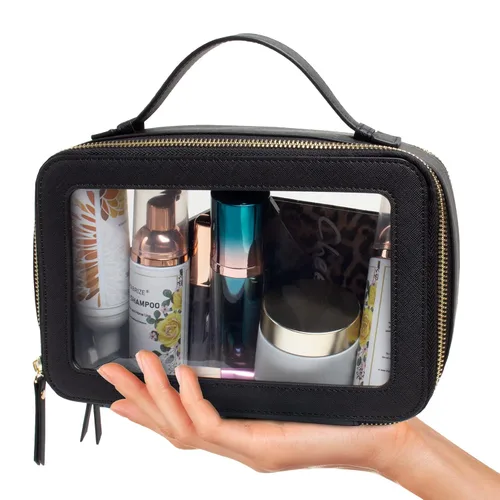 Vista 2 de LETGO Bolsas de maquillaje transparentes, bolsa de aseo aprobada por la TSA con cremallera, organizador de maquillaje transparente para artículos