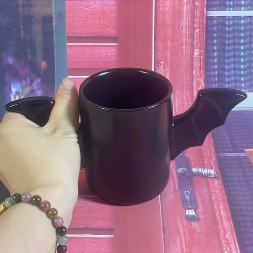 Vista 7 de Taza de café de cerámica formada murciélago creativo, tazas de agua con diseños peculiares, tazas de té de moda (murciélago)