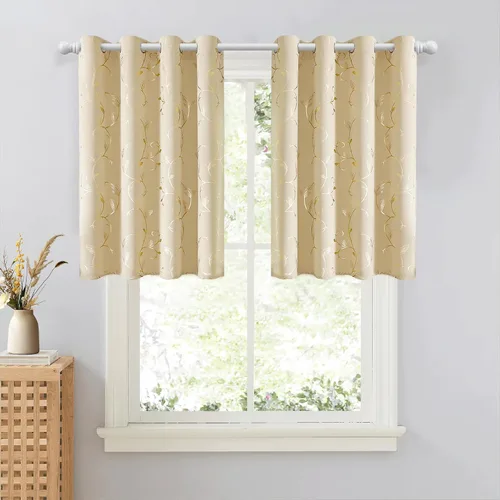 Vista 113 de BUHUA Juego de 2 paneles de cortinas opacas con estampado de vid plateada, cortinas con aislamiento térmico para oscurecer la habitación