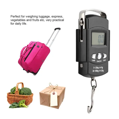 Vista 4 de Wifehelper - Báscula de equipaje de 110.2lbs110 libras, portátil, electrónica, LCD, digital, para viajes, pesca, balanza de peso con gancho de cinta