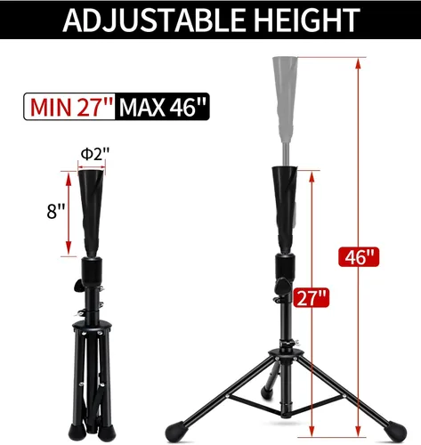 Vista 2 de FDLS Baseball Batting tee for Adults and Youth Teens, Portable Tripod Stand Base Tee Easy Adjustable Height 27 to 46 inches for Hitting Training