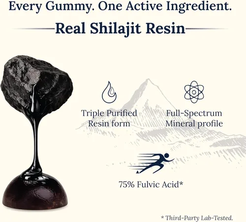 Vista 2 de Miresi Gomitas Shilajit - Sabor a arándanos Ricas en ácido fúlvico y más de 85 minerales traza Apoya la energía, la resistencia