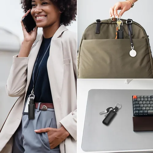Vista 6 de Estuche de cuero de microfibra para unidad flash USB - Funda protectora antipérdida con llavero, estuche de almacenamiento portátil pequeño