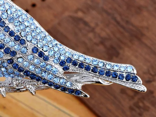 Vista 4 de Alilang Broche colgante de rama de pájaro de diamantes de imitación azul verde brillante tono plateado