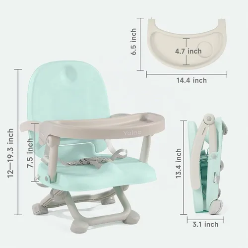 Vista 7 de YOLEO Silla alta para bebé, asiento elevador para mesa de comedor, sillas altas plegables con alturas ajustables, asiento elevador de viaje con Verde