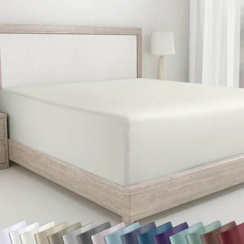 Vista 19 de California Design Den - Sábana bajera ajustable blanca, 100% algodón de 400 hilos, sábanas refrescantes de satén, no elástico que se desprende