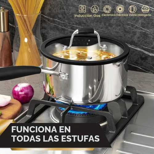 Vista 6 de MICHELANGELO Juego de cacerolas de acero inoxidable triple con tapa colador, olla de salsa resistente con tapa, olla de salsa multiusos compatible