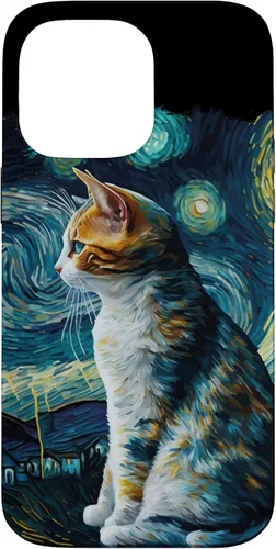 Vista 21 de Lindo Van Gogh Starry Night Cat Calico Cat Lover - Carcasa divertida para iPhone 17