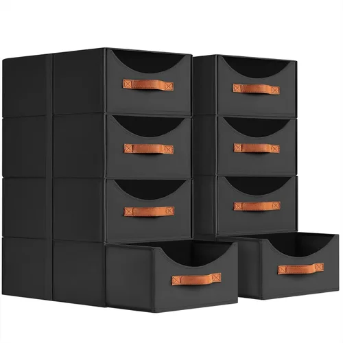 Vista 19 de Homsorout Cajones de almacenamiento apilables, contenedores de almacenamiento plegables con cajones, paquete de 8 cestas organizadoras de estantes