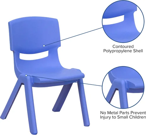 Vista 6 de EMMA + OLIVER Paquete de 2 sillas escolares apilables de plástico azul con asiento de 10.5 pulgadas de alto, silla preescolar
