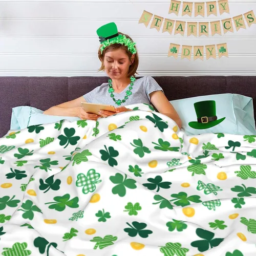 Vista 6 de Manta del día de San Patricio con trébol de shamrock, manta de franela para arrojar de 40"x50" de trébol de la suerte, regalo para adultos y niños