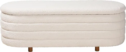 Vista 5 de Baxton Studio Betiana Modern Japandi - Banco de almacenamiento de madera con acabado marrón nogal Gris claro/marrón nogal
