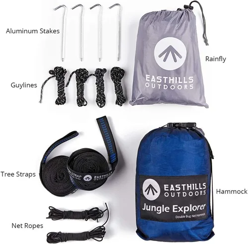 Vista 11 de Easthills Outdoors Jungle Explorer - Hamaca doble para acampar de 118 x 79 pulgadas, ligera, antidesgarros, nailon para 2 personas, con red