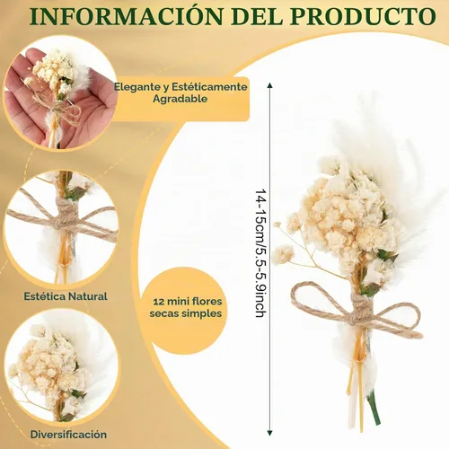 Vista 4 de 12 Pack de Bouquet de Flores Secas Mini Hierba Natural de Pampas Pequeña para Manualidades, Flores en Relieve Secas con Tallo, Arreglo Artificial