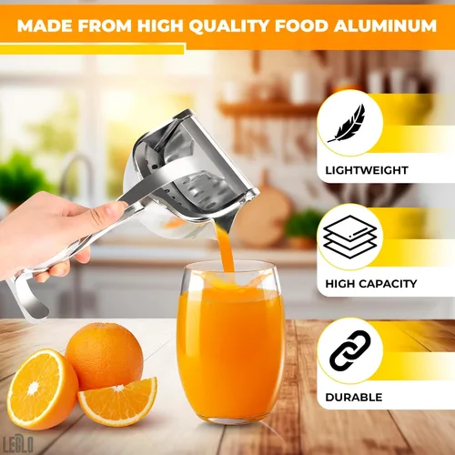 Vista 3 de Exprimidor de mano – Exprimidor manual de aluminio para limón, naranja, lima, pomelo y granada – Mango ergonómico duradero, diseño compacto y fácil