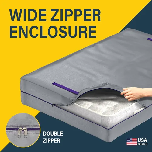 Vista 4 de Protector de colchón Full XL para mudanza y almacenamiento, resistente 10 mil de grosor, impermeable, para mudanzas, cremallera y 8 asas