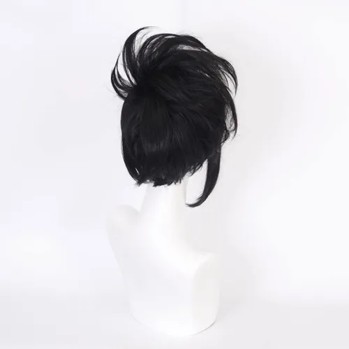 Vista 4 de Peluca de anime Cosplay Yaoyorozu Momo peluca negra rizada para My Hero Academia Cosplay Halloween Pelucas sintéticas para disfraz para mujeres