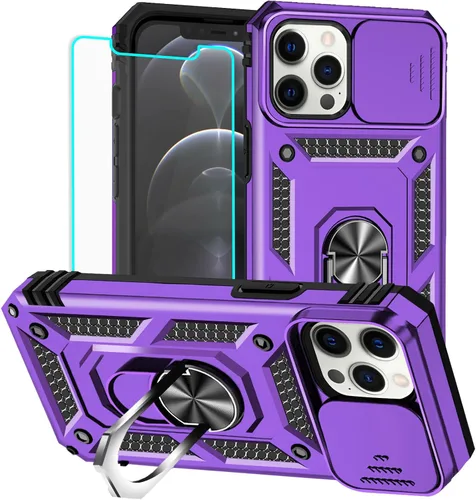 Vista 21 de HNHYGETE Funda para iPhone 12 Pro Max con protector de pantalla: [grado militar de 20 pies probada en caídas] Funda protectora para cámara Negro
