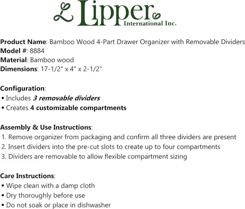 Vista 4 de Lipper International Organizador de cajones de bambú con 3 divisores extraíbles, marrón