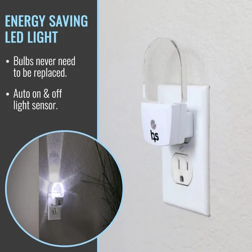 Vista 7 de HealthSmart Luz nocturna LED compacta, paquete de 2, tecnología de luz suave cálida, sensor de encendido/apagado automático, diseño moderno delgado
