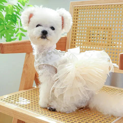 Vista 40 de ANIAC Daisy Vestidos para Perros Pequeños Hembra con Anillo para Correa, Nudo de Lazo Vestido de Boda para Cachorra, Traje de Gato de San Valentín