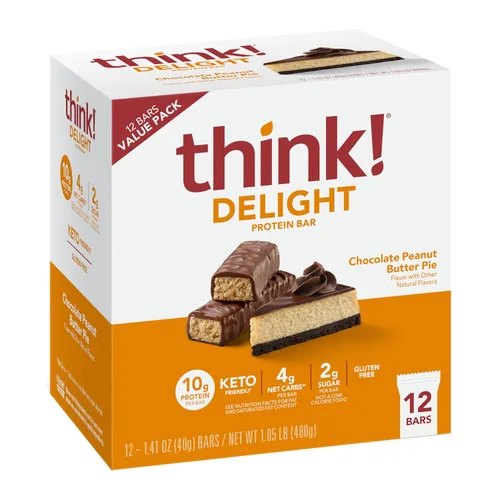 Vista 14 de think! Delight Barras de proteínas, bajas en carbohidratos, sin gluten, pastel de mousse de chocolate, 10 unidades (el embalaje puede variar)