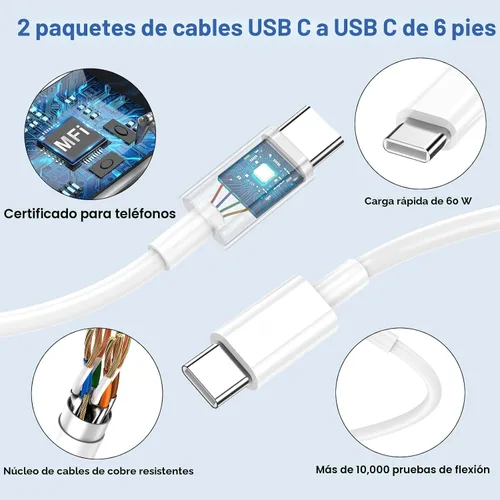 Vista 5 de Cargador para iPhone 17 Pro Max de carga rápida, 40 W Dual USB C Bloque de carga rápida con cable de carga tipo C de 6 pies para iPhone 17/17 Pro/17