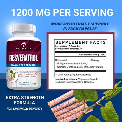 Vista 3 de TRUTHENTICS Resveratrol con TransResveratrol + paquete de probióticos avanzados – Envejecimiento saludable, apoyo cardíaco, inmunológico y digestivo