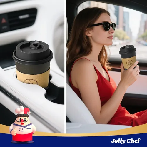 Vista 6 de JOLLY CHEF - Tazas de café negras de 16 onzas con tapas, mangas y Negro-16oz