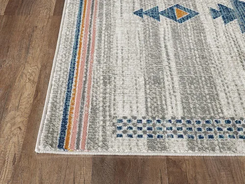 Vista 6 de Abani Porto Collection - Alfombra rectangular de 3 x 5 pies, alfombra decorativa rectangular con estampado tribal beige turco y azul