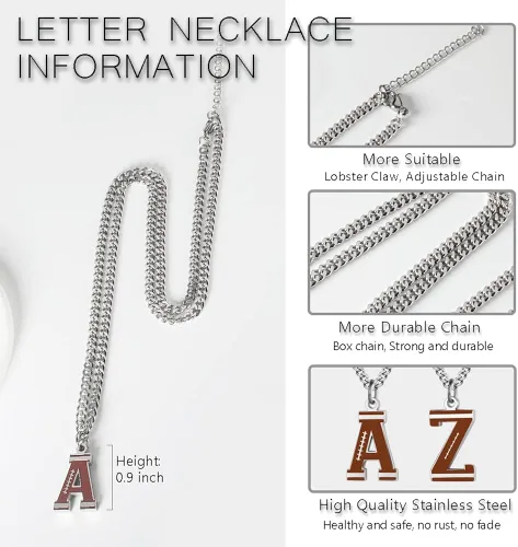 Vista 3 de AIAINAGI Collar con letra inicial de fútbol A-Z para niños, dije de fútbol americano, cadena de plata de acero inoxidable, regalo de fútbol