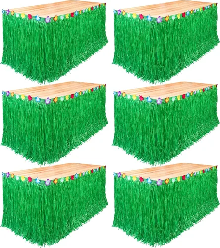 Vista 24 de Fovths Luau - Falda de mesa de hierba natural de 9 pies x 29.5 pulgadas, falda de mesa hawaiana para decoraciones de fiesta hawaiana tropical, Verde