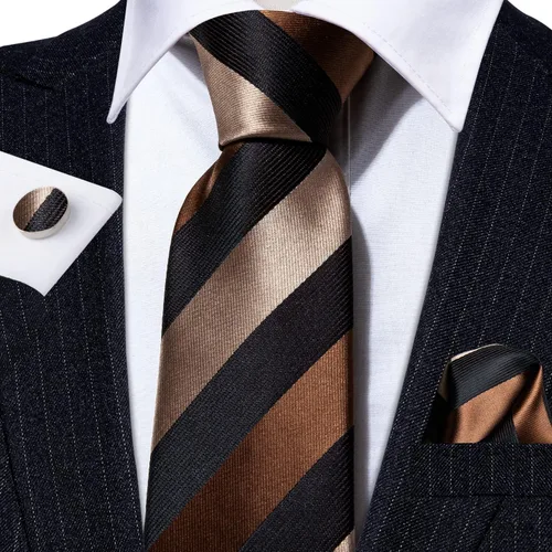 Vista 6 de Barry.Wang Juego de corbatas para hombre, corbata de seda a rayas, tejido a cuadros, gemelos formales, negocios, boda
