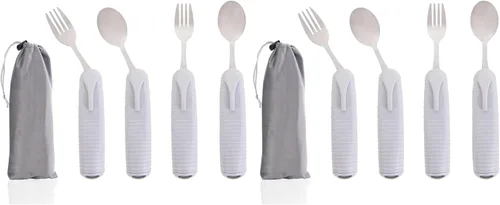 Vista 7 de Pekokavo Juego de utensilios adaptativos, cubiertos de ángulo ajustable para la artritis para Parkinson, temblores de manos, con mango
