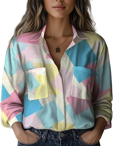 Vista 11 de Summer Tops for Women Lightweight Button Flowy Shirts Boho Long Sleeve Blouses Casual Clothes with Pockets