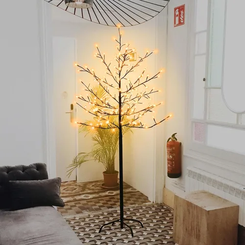 Vista 2 de FUCHSUN - Luz de árbol de cerezo de 6 pies, 200 luces LED, árbol artificial con 8 modos de iluminación para decoración del hogar, interior y Blanco